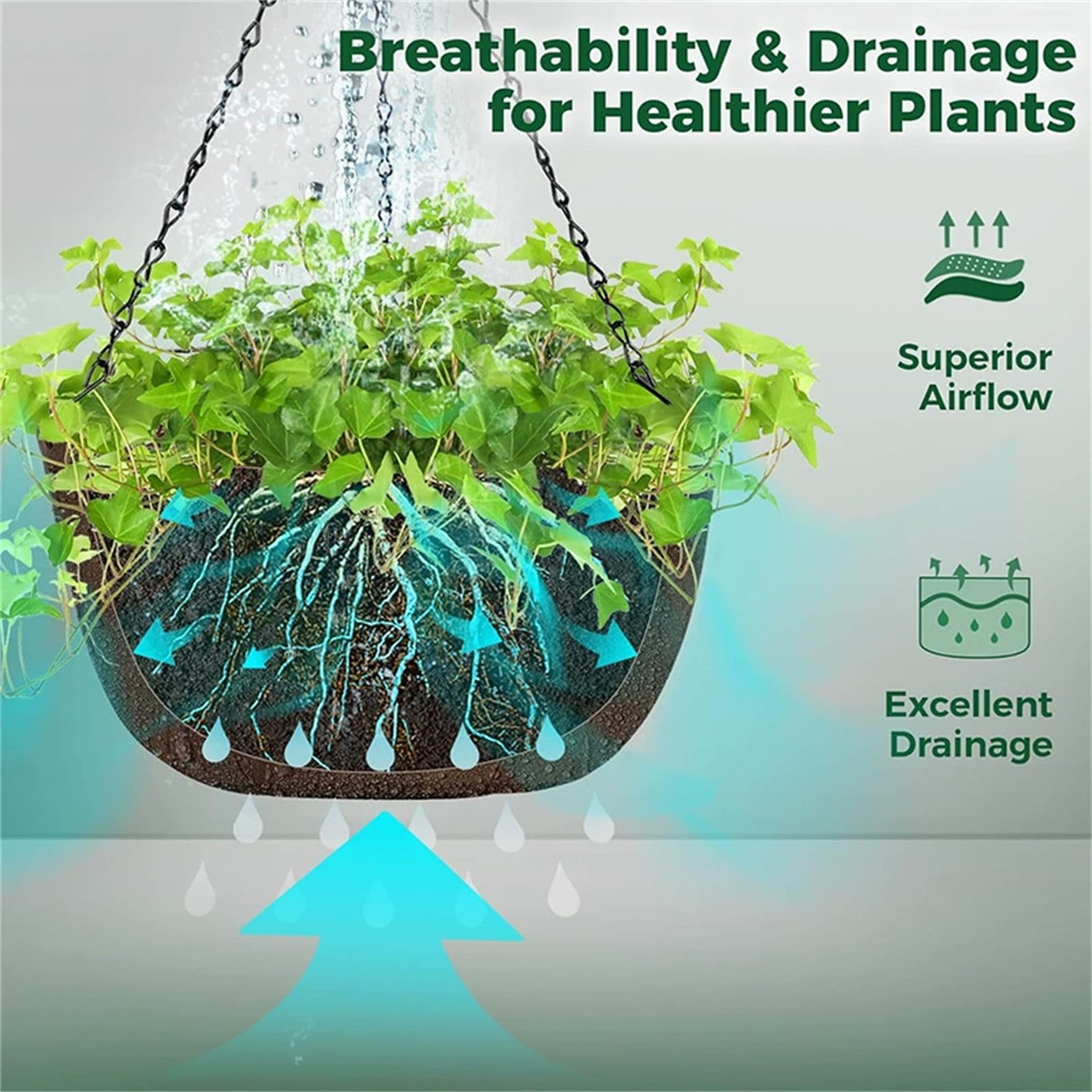 Plant Pots Hanging Planter with Chain, Outdoor Fabric Basket for Plants, Heavy Duty Woven Hanging Basket for Porch Indoor Outdoor