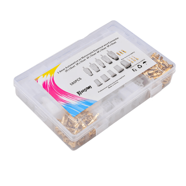 Kit 580 Pcs 2.8mm Bloosom Terminal De Cable Eléctrico, 2/3/4/6/9 Pines Blanco