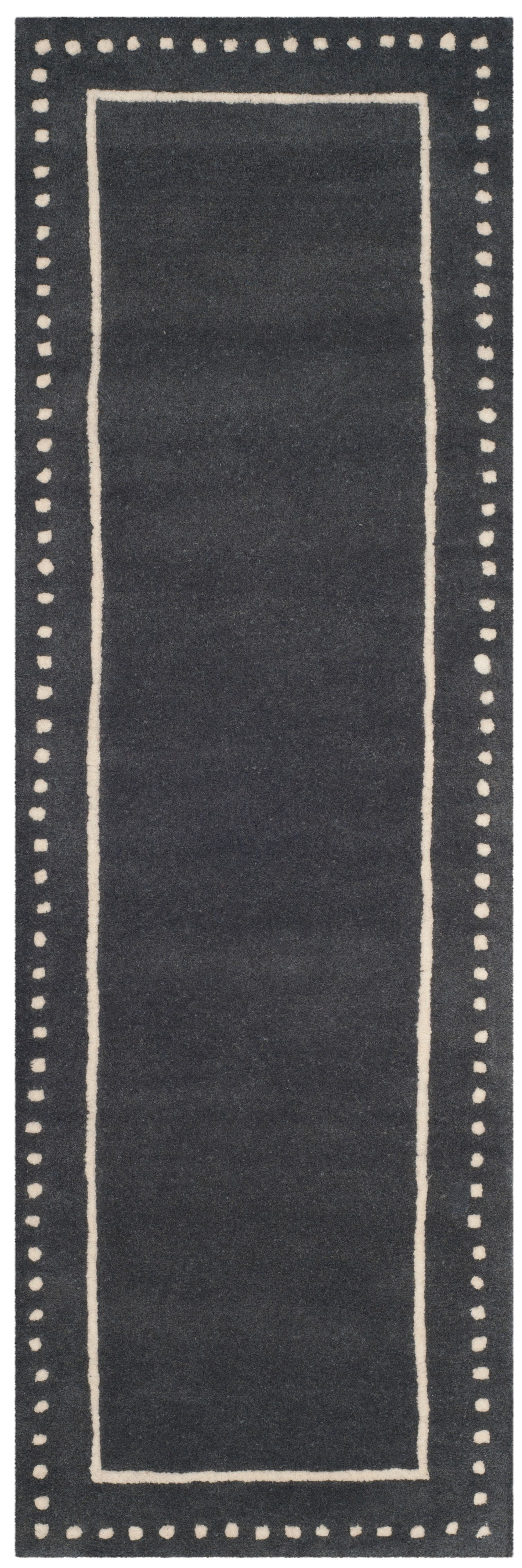 SAFAVIEH Bella Danita Plain Dotted Bordered Wool Runner Rug, Dark Grey/Ivory, 2'3" x 9'