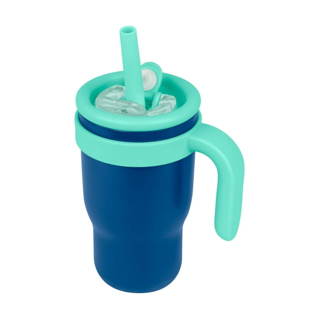 Termo Doble Pared Con Popote Azul Para Niños