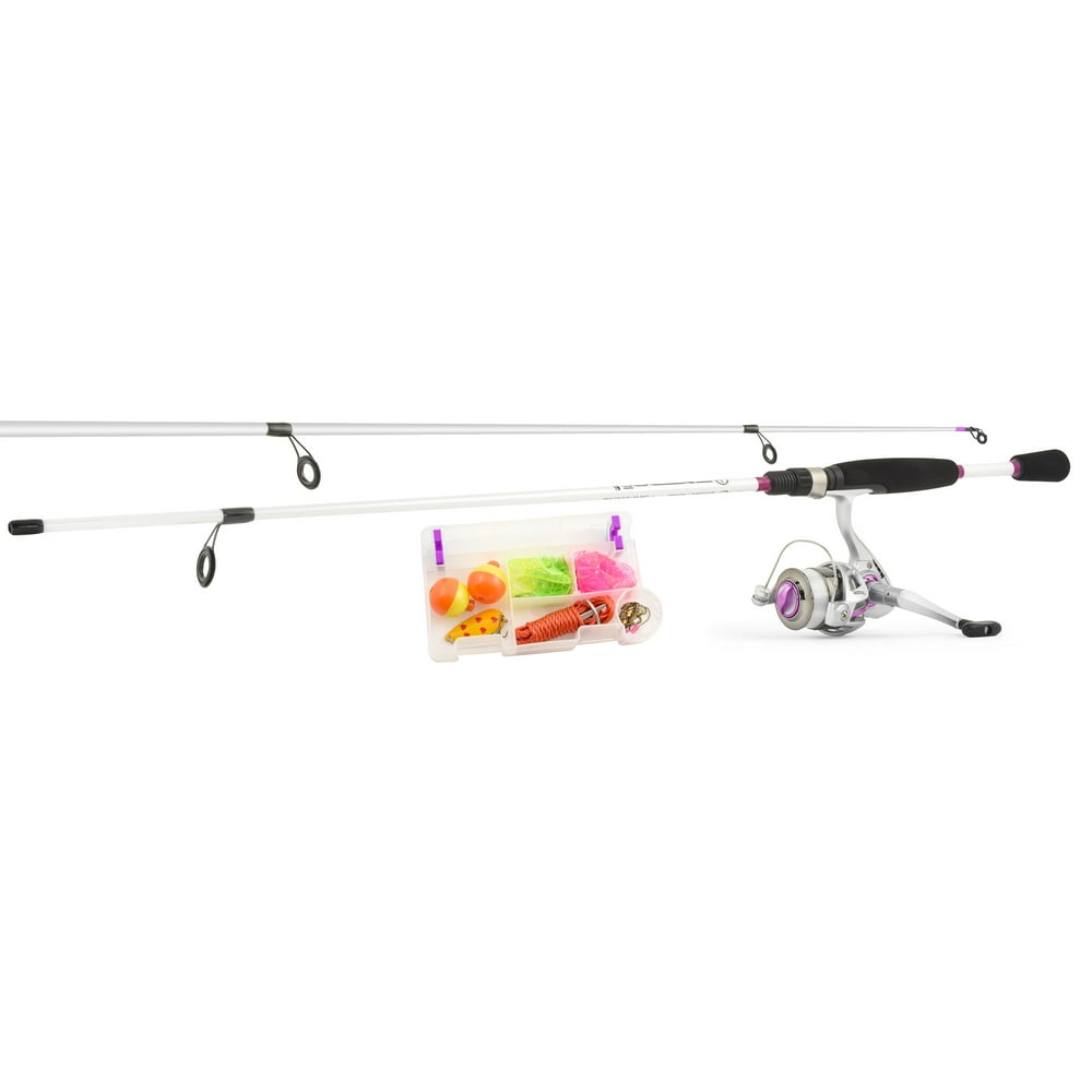 South Bend R2F Purple Spinning Fishing Rod Reel Combo w/ Tackle Kit, 5