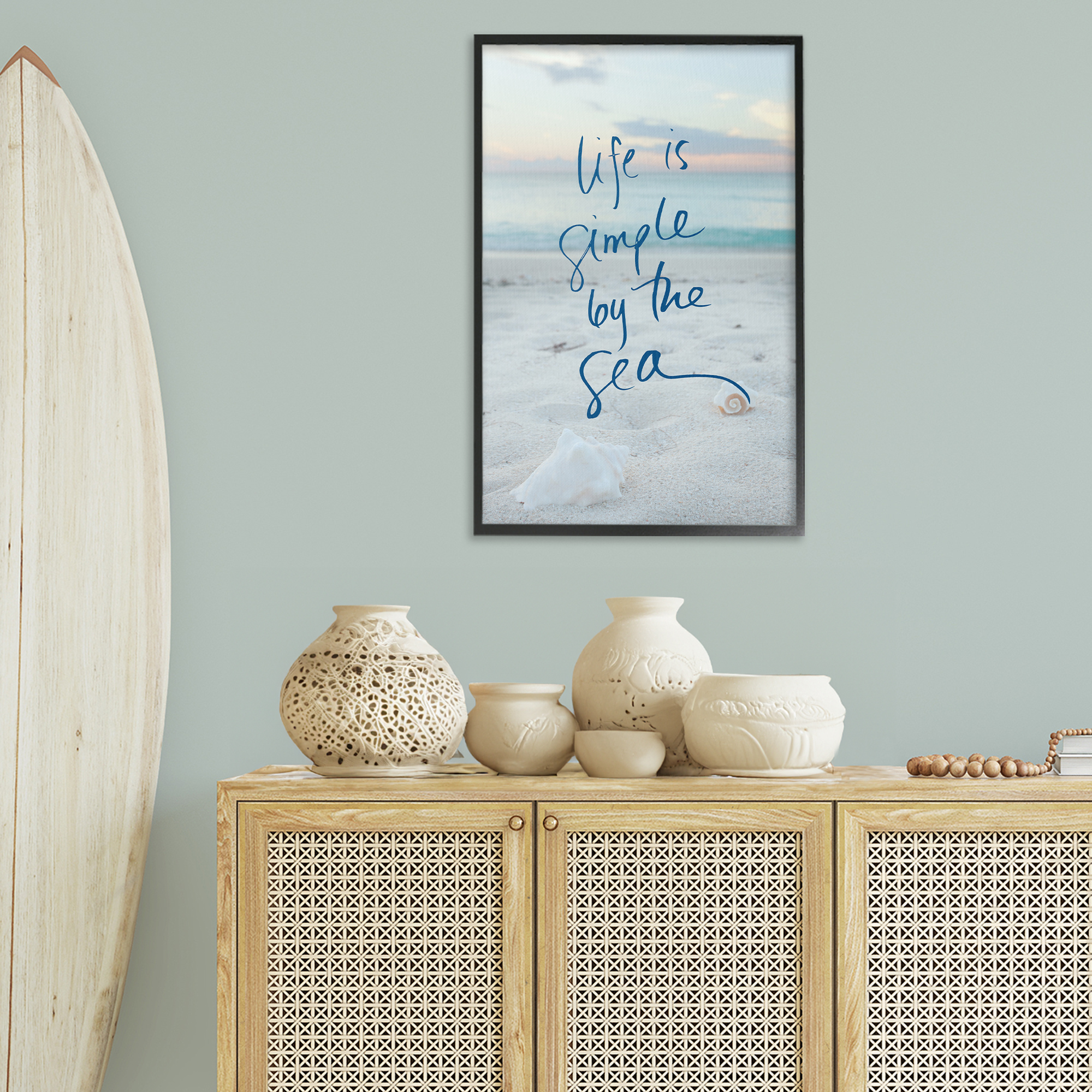 Stupell Industries Simple By The Sea Coastal Painting Black Framed Art Print Wall Art, 20 x 30