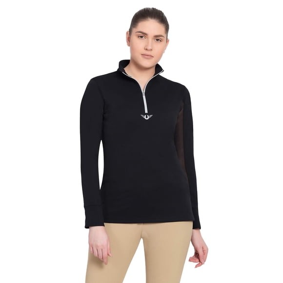 TuffRider Chemise de Sport Technique à Manches Longues Ventilée pour Femmes avec Maille, Noir, Très Petit