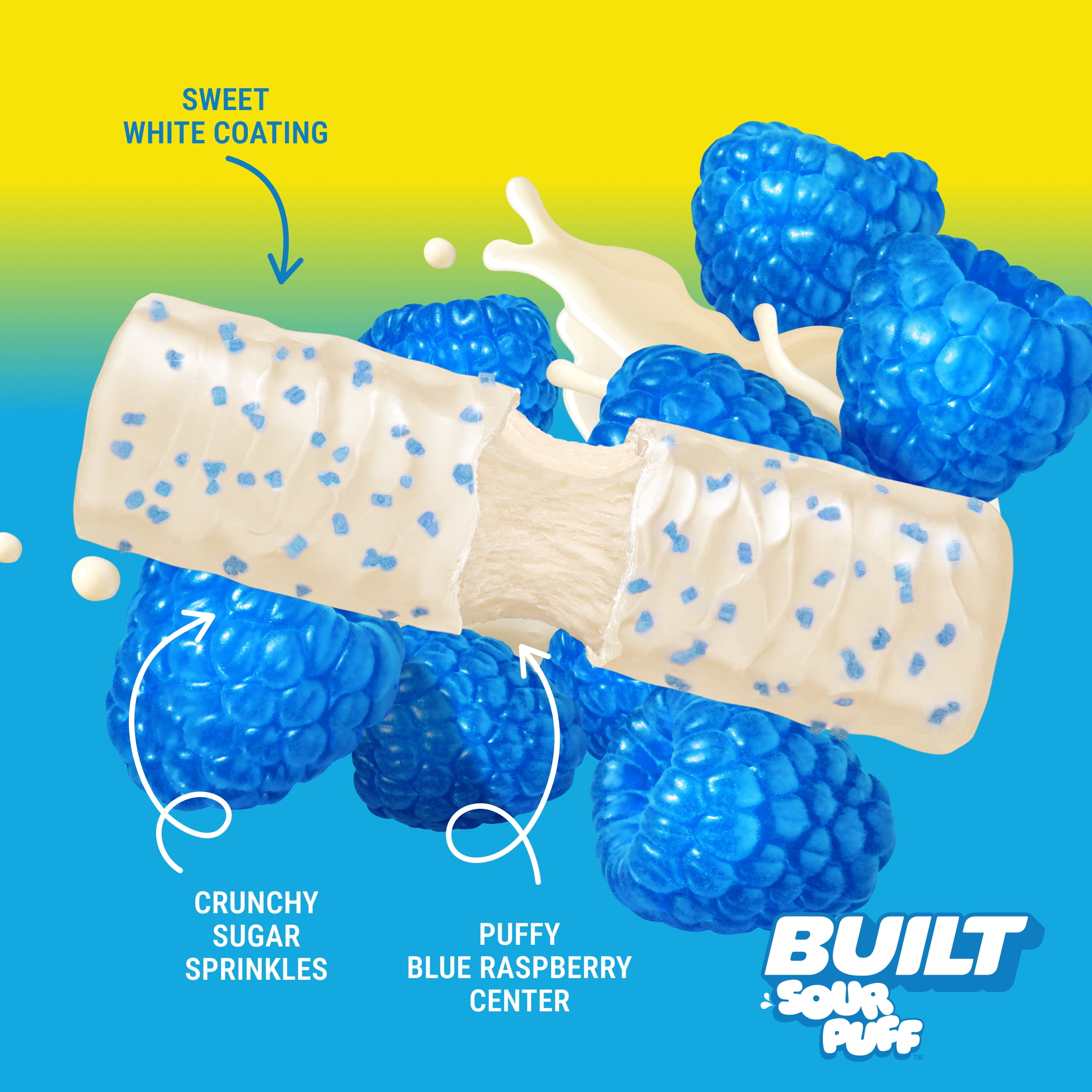 BUILT Bar Sour Puff Protein Bars, Blue Razz Blast, Gluten Free, Sour Candy Snacks - 12ct