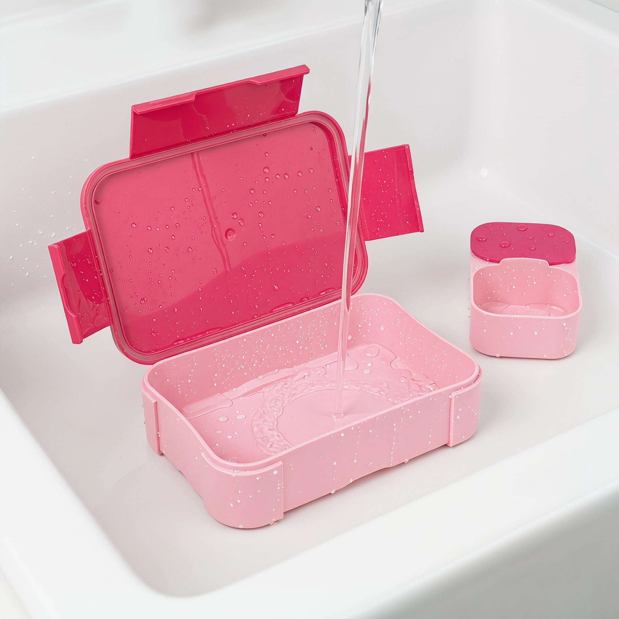 Unique Bargains 2-Compartment Leak-Proof Meal Lunch Bento Box Rose Pink