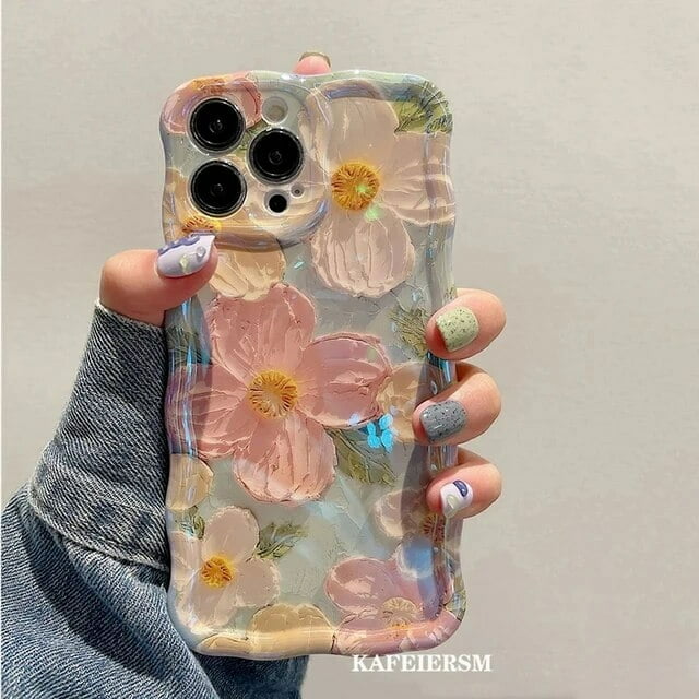 Laser Blue Light Flowers Phone Case For iPhone 14 Pro Max 11 12 13 Pro Max 14Pro 13Pro Luxury Shockproof TPU Soft Silicone Cover LXY