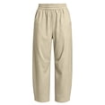 thumbnail image 6 of LUGOGNE Barrel Leg Pants Women Baggy Elastic Waist Pants Flowy Comfy Lounge Work Office Trousers with Pockets Khaki,L, 6 of 7