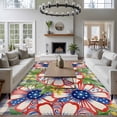 thumbnail image 4 of Independence Day Washable Area Rug 6 x 9 ft U. S. Flag Themed Graffiti Flowers Black Plaid, Soft Non Slip Rugs Stain Repellent Indoor Felt Carpet for Living Dining Room Bedroom Home Office, 4 of 9