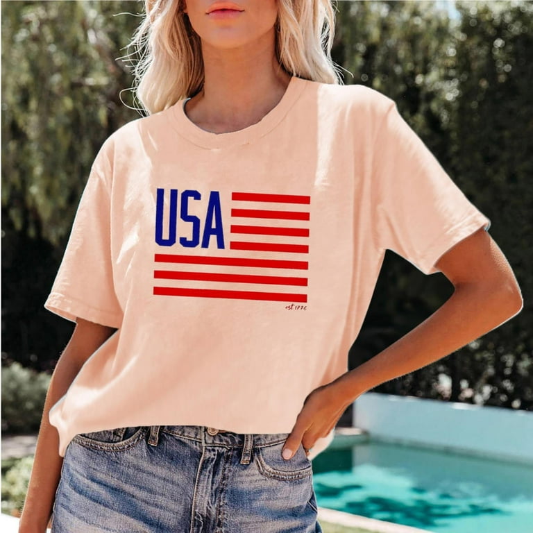 WILLBEST T Shirts for Women Casual Pack Women's Independence Day Print  Short Sleeve T Shirt Usa Flag Tops Independence Day