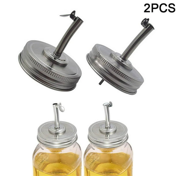 2pcs Stainless Steel Jar Oil Spout Lids Covers Olive Oil Vinegar Pour