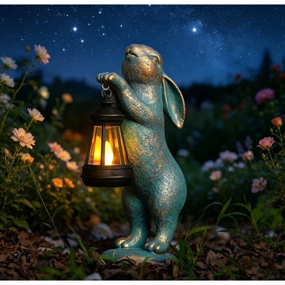 Garden Statues Rabbit with Solar Lantern Outdoor Bunny Figurines Decorations for Patio Yard Lawn Ornaments Gifts for Birthday Easter Housewarming