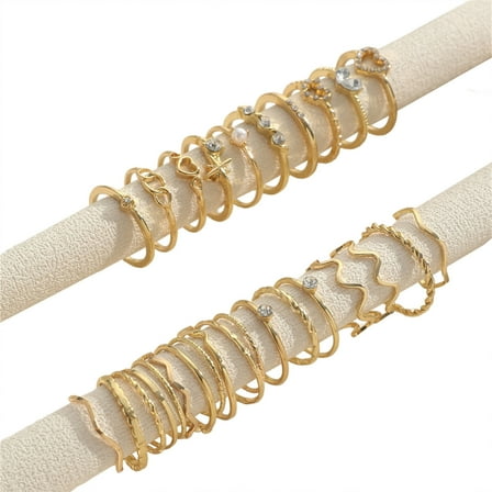 Luoshdecor 28-Piece Stackable Rings for Women Teen ,Stuff Simple Wave Heart Knuckle Ring Set Boho Cute Gold Ring for Gift ,Decorc(Gold Color )