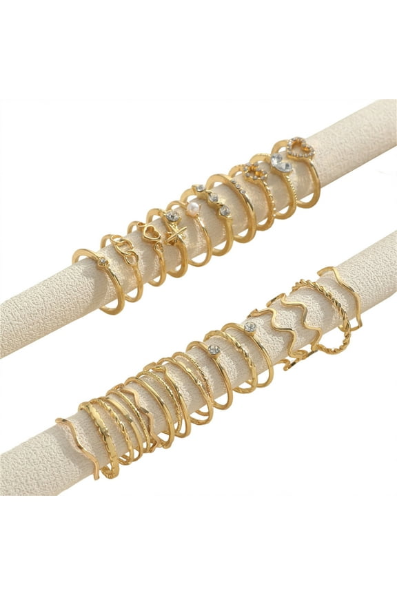 28-Piece Stackable Rings for Women Teen ,Stuff Simple Wave Heart Knuckle Ring Set Boho Cute Gold Ring for Gift ,Decorc(Gold Color )