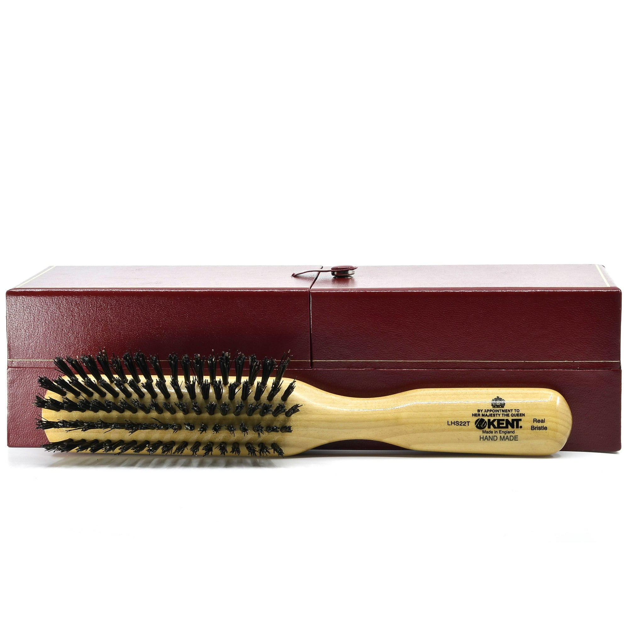 Kent LHS22T Satinwood and Wire-Laid 100% Pure Black Bristle Hair Brush for Daily Grooming Medium to Long Thick Hair Narrow Flat Face Hair Brush to Promote Natural Shine. Handmade in England
