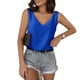 thumbnail image 2 of Camiseta sin mangas de seda satinada con cuello en V para mujer - Blusa básica de tirantes de poliéster para verano con estampado floral, 2 of 6