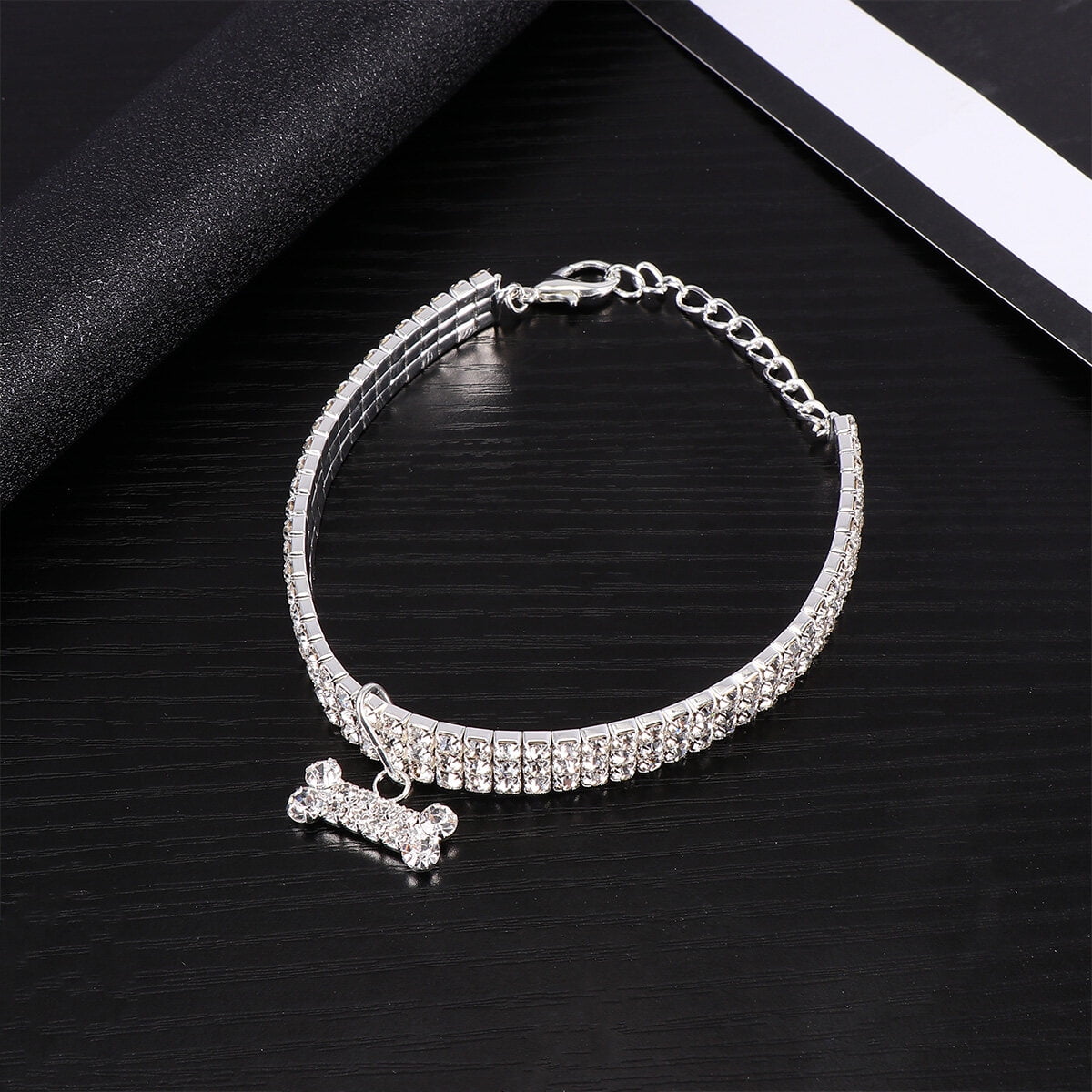 OFFIGAM Shining Rhinestone Pet Collar White Durable Material for Dogs