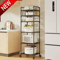 Bxaolu 6 Tier Slim Rolling Storage Cart, Narrow Mobile Shelving Unit Organizer Utility Cart with Wheels, Plastic Storage Baskets for Kitchen, Bathroom, Laundry, Living Room, Black