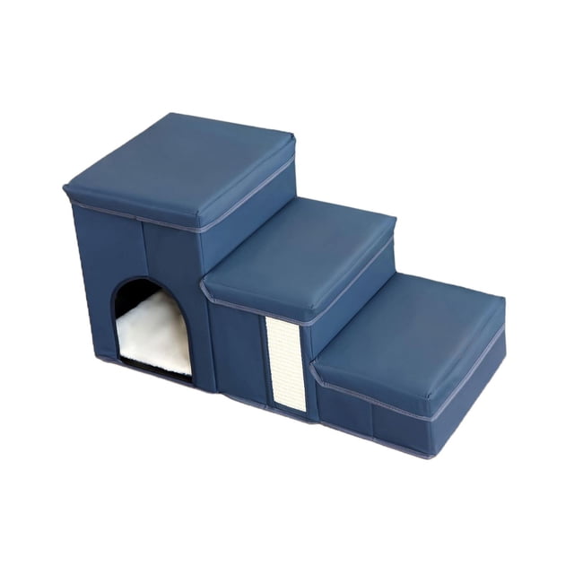 Escaleras para perros, suaves, de 3 niveles, para camas altas, salones y escaleras. Azul marino