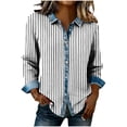 thumbnail image 3 of TaTaai Women Fashion Long Sleeve Top Waffle Knit Button Denim Lapel All Over Print Loose Casual Streetwear Gift, 3 of 5