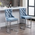 thumbnail image 2 of PORKISS Counter Height Bar Stools, Velvet Barstools Set of 2 with Button Back and Rivet Trim, Modern Upholstered Kitchen Island Chairs with Chromed Metal Base Legs, Light Blue, 2 of 12