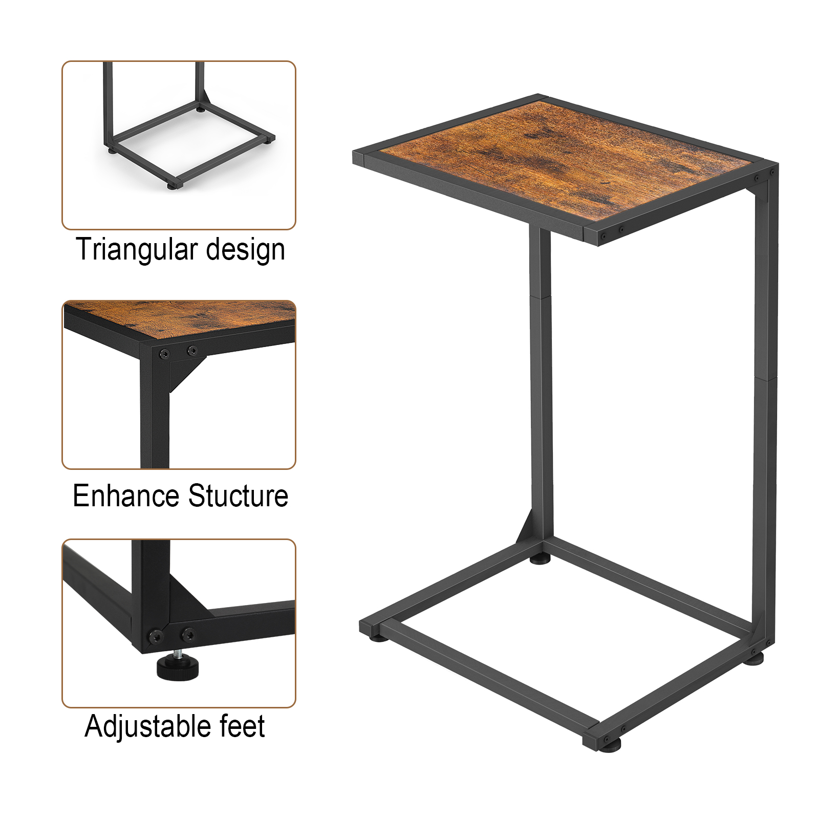 C End Table, Sofa Slide Sofa Table, TV Tray Snack Table, Small Side Table, Suitable for Small Space, Living Room, Brow