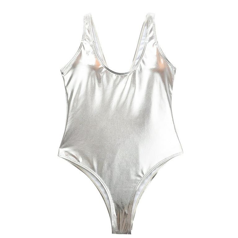 Metallic Silver Shiny Swimsuit  One Piece Swimsuit – WHITE SHORE SWIM
