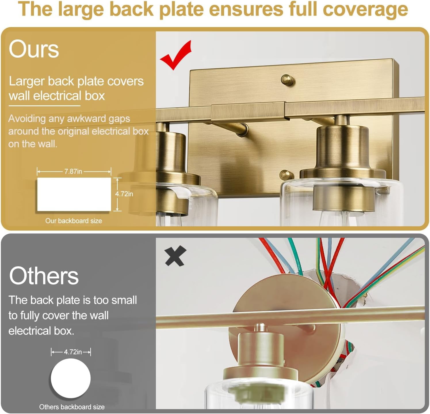 4 Light Bathroom Light Fixtures, Brass Vanity Lights for Bathroom with Clear Glass Shades, Modern Bathroom Wall Sconces for Mirror Living Room Cabinet