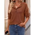 thumbnail image 2 of Womens Henley Long Sleeve Fall V Neck Fashion Dreesy Casual Tunic Sweaters Clothes Trendy Work Outfits Caramel Color XXL, 2 of 7