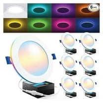 Sunco 6 Pack 6 Inch Smart Ultra Thin LED Recessed Ceiling Lights with Night Light, Tunable CCT 2700K to 6000K, Dimmable, 15W, Smooth Trim, Canless with Junction Box