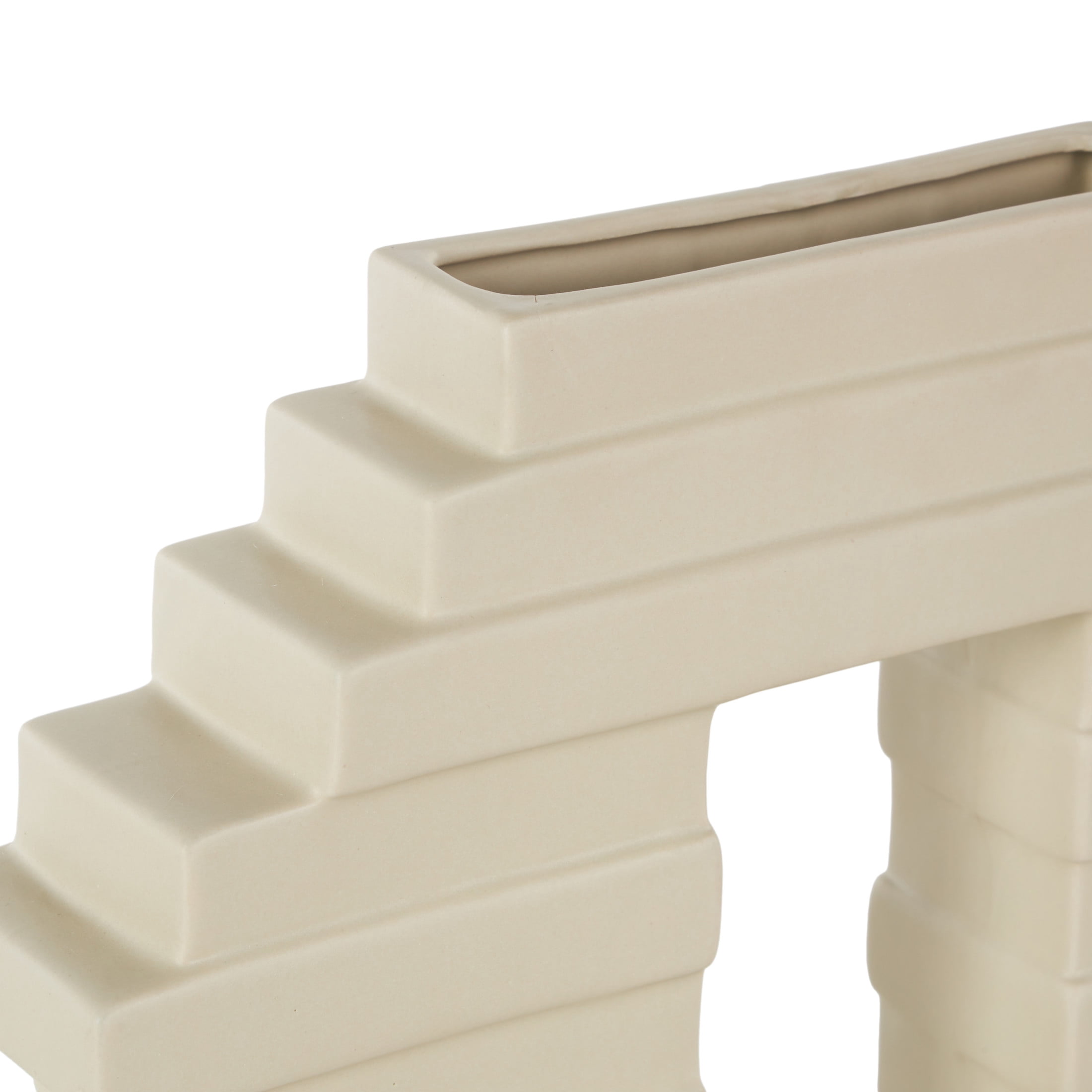 DecMode 10" Abstract Cream Ceramic Vase with Rectangular Center Cutout