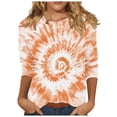 thumbnail image 2 of RXIRUCGD T-shirt Mode Imprimé Col Rond Manches 3/4 pour Femme, Orange, Taille: 2TG, 2 of 5