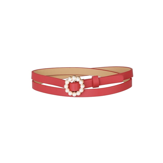CINTURONES DE CINTURA PARA MUJERES TALLA PLUS INSPIRE CHIC, CINTURÓN NARROW DE CUERO CON PERLAS AJUSTABLE PARA JEANS, VESTIDOS Y PANTALONES 105cm/41.33" ROJO