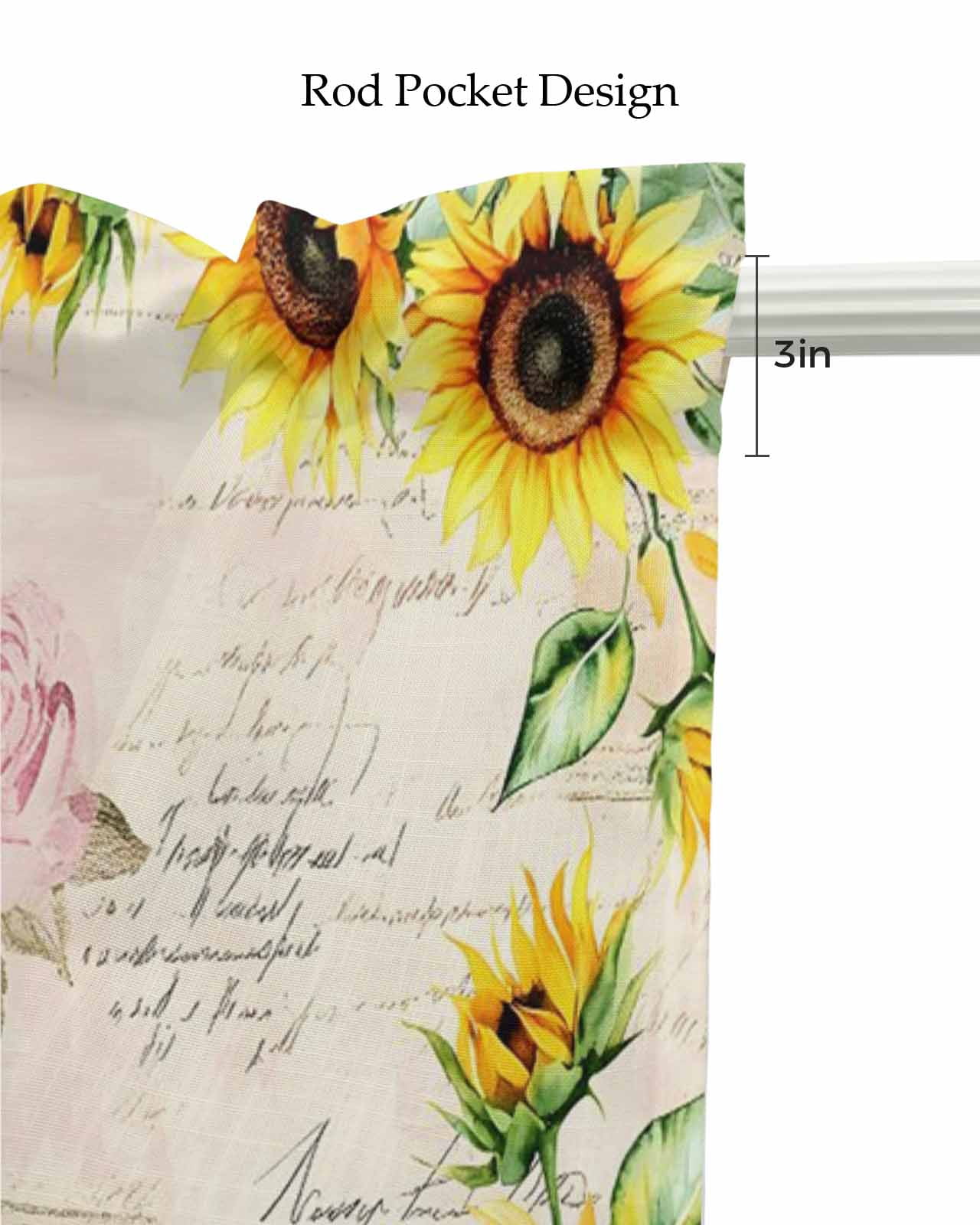 Farmhouse Cow Kitchen Valances for Windows Farmhouse Linen Window Valance Curtain for Living Room Window Treatment Sunflowers Rustic Botanical Animals Valance Rod Pocket Topper Drape, 42 x 12 Inch