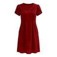 thumbnail image 6 of XIAONU Pleated V-Neck Dress for Women Short Sleeve Summer Daily Casual Short Dress, 6 of 6