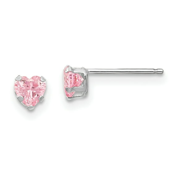 Madi K 14k White Gold  4mm Pink CZ Heart Earrings