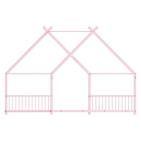 Pink Flat Bed House Shape with Side Guardrails Twin Children's Iron Bed