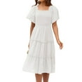 thumbnail image 2 of Women'S Summer Casual Flutter Sleeve Square Neck Smocked Midi Dress White XL, 2 of 9