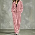 thumbnail image 2 of Szluipve Women Velvet 2 Piece Tracksuit Zip Up Hooded Long Sleeve Jacket High Waist Wide Leg Pants Casual Solid Loungewear Matching Set, 2 of 6