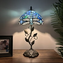 Tiffany Table Lamp Dragonfly Blue Stained Glass Included LED Bulb for Living Room Bedroom Bedside 10"W*10"D*20"H