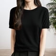 thumbnail image 2 of Arlun Women's Short Sleeve V-Neck Sweaters Casual Lightweight Solid Color Knit Sweater Soft Comfortable Base Layer Pullover Tops Black3 XXL, 2 of 5