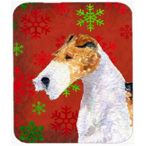 Fox Terrier Red and Green Snowflakes Christmas Mouse Pad, Hot Pad or Trivet