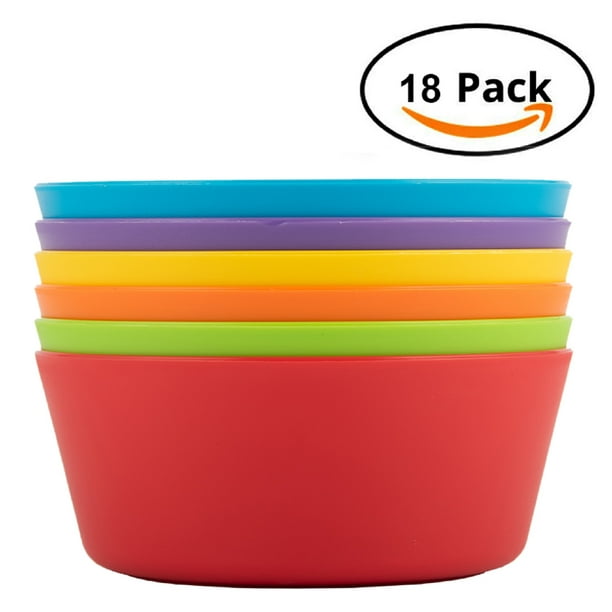 Plastic Bowls For Kids,18PieceRound Bowls MulticolorMicrowave Safe