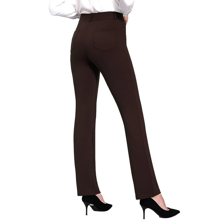 Women's Bootcut Pull-On Dress Pants Office Business Casual High Waist Yoga Work  Pants with Key Pocket Straight Leg 