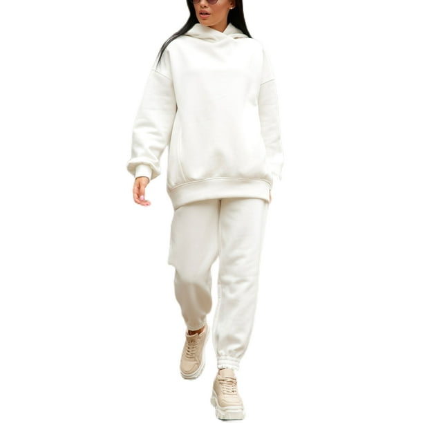 MAWCLOS Women Sweatsuits Solid Color Jogger Set Plain Two Piece