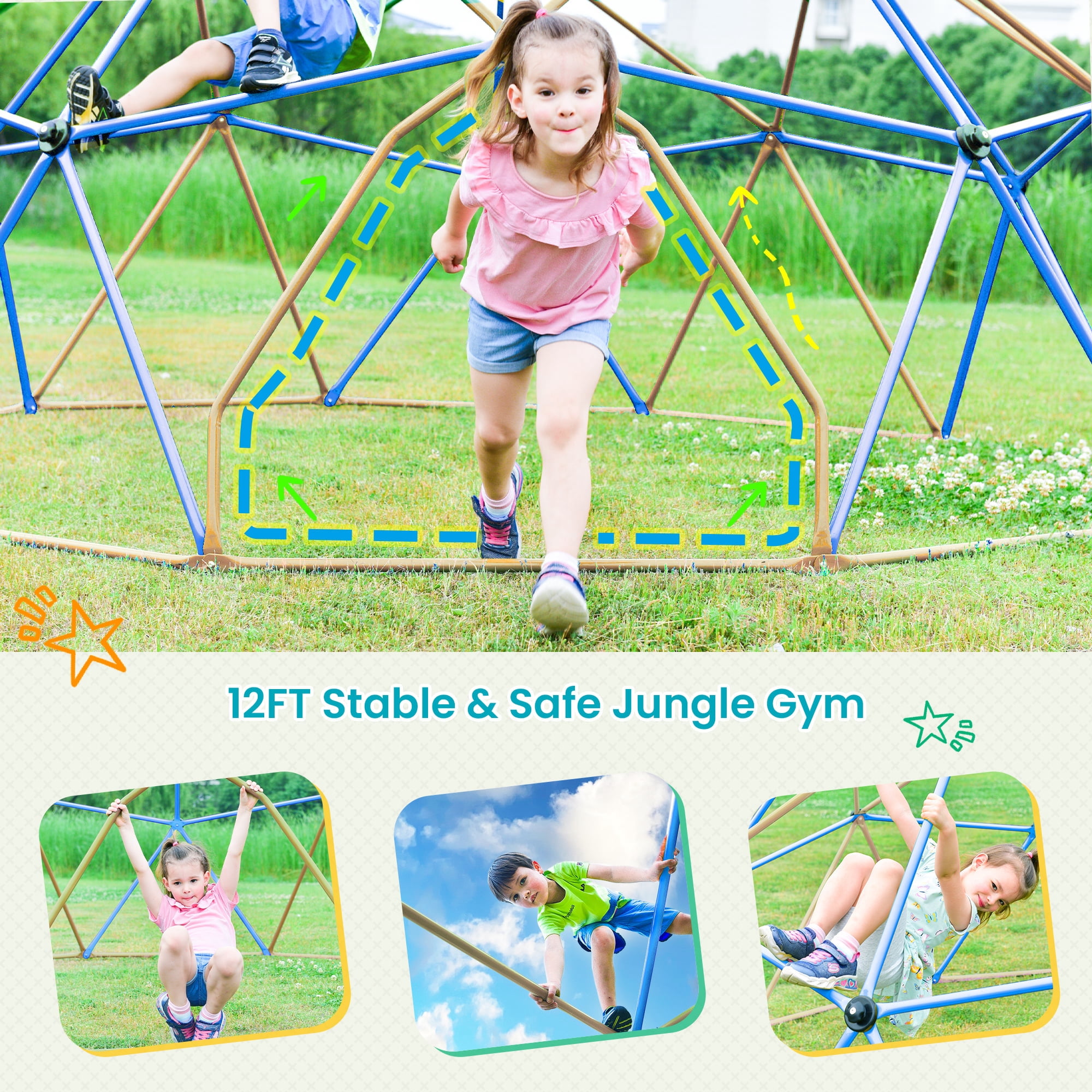 Aukfa 12FT Climbing Dome for Kids Ages 3-10, Climbing Dome Tower, Supports 1000LBS, Coffee