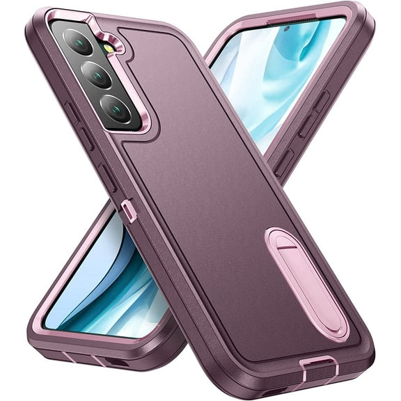 for Samsung Galaxy S22 Case with Kickstand Case 3-Layer Military Grade Protective Case Cover Silicone Heavy Duty Rugged Shockproof for Galaxy S22 Phone Case (Purple Pink)