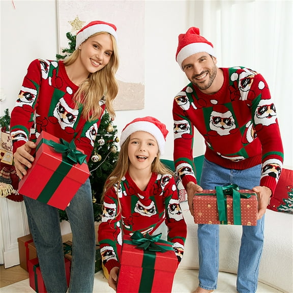Christmas Family Matching Sweater Sets, Knitted Sweater Thickened Plush Warm Style, Long Sleeved Pajamas Set, Xmas Festival Pjs, Christmas Theme Pajamas