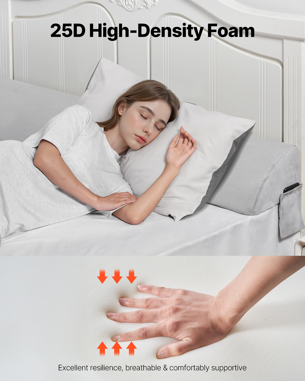 VEVOR Bed Wedge Pillow for Headboard, King Size,76"x10"x6" Bed Gap Filler, Fill 0-7" Gap Between Headboard and Mattress,Soft Plush Mattress Wedge Headboard Pillow with Side Pocket,for Backrest Gray