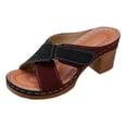 thumbnail image 6 of Rokment Women's Vintage Orthopedic Platform Chunky Block High Heels Slip on Dress Sandals Adjustable Breathable Suede Crooss-Band Heeled Slides Beach Summer Shoes for Woman Black Size 6, 6 of 7