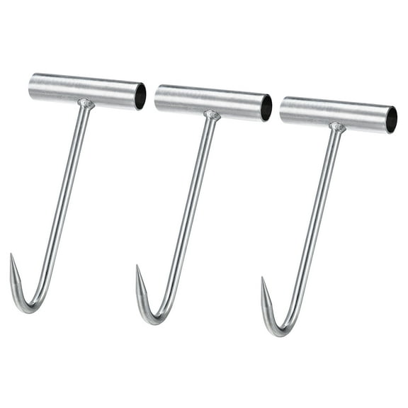 8"(200mm) T-Handle Meat Boning Hook, Galvanized T Hooks for Butcher 3Pack